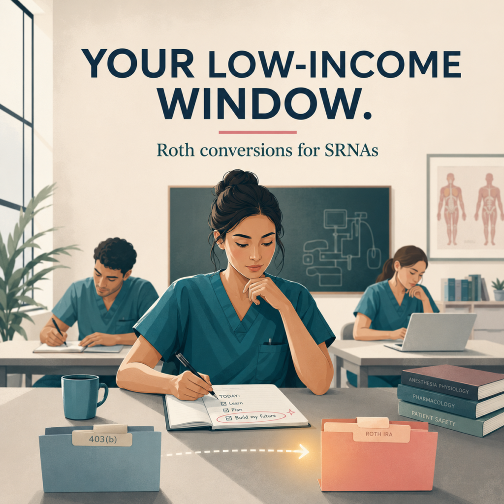 An SRNA considers converting an old 403(b) to a Roth IRA during a low-income year.