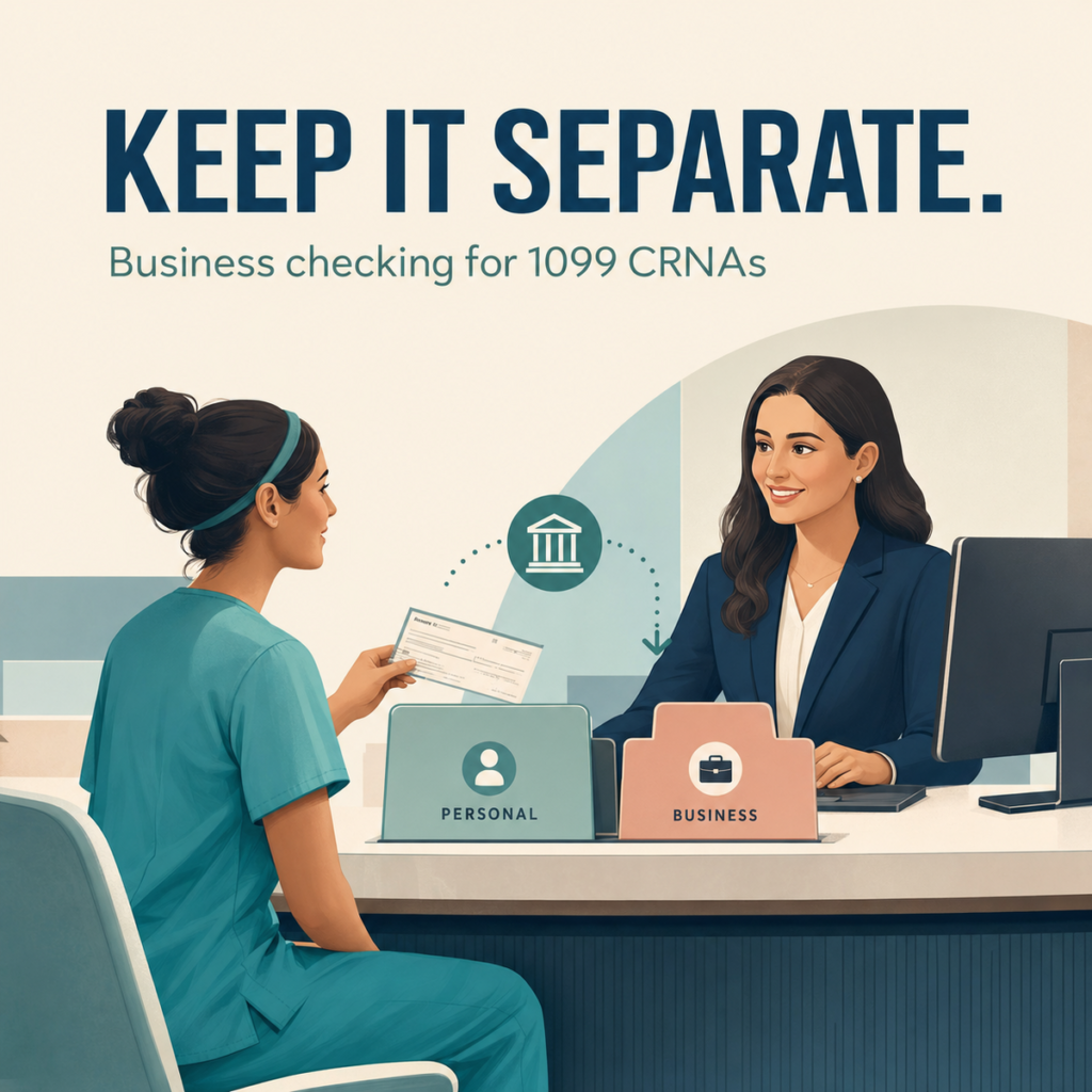 A CRNA separates personal and business finances while opening a checking account.