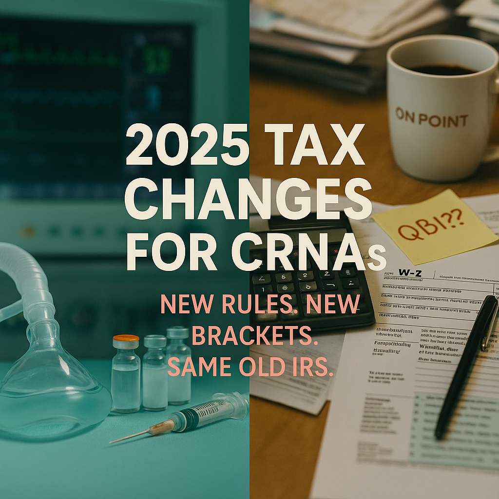 Bar chart visualizing new 2025 tax brackets with CRNA-themed icons