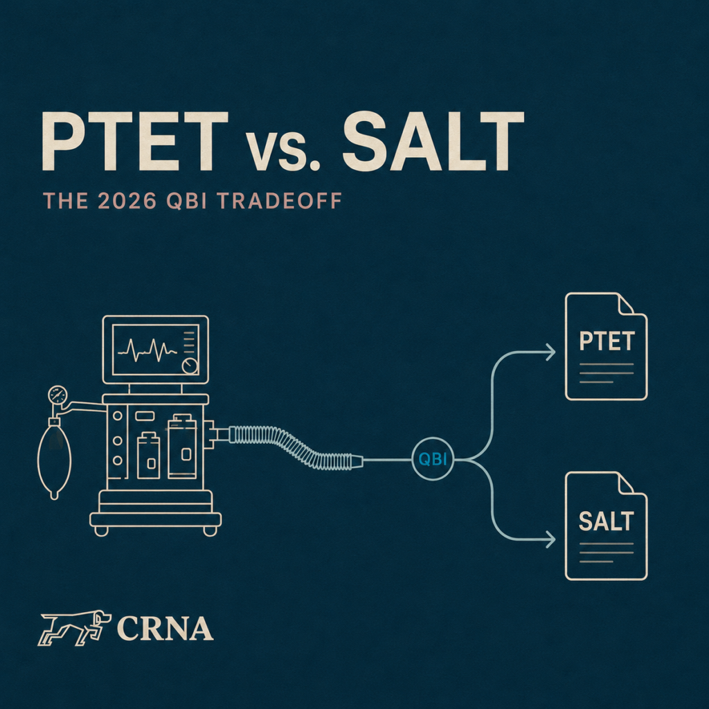 Anesthesia machine illustrating the PTET versus SALT decision and its effect on QBI for CRNAs.