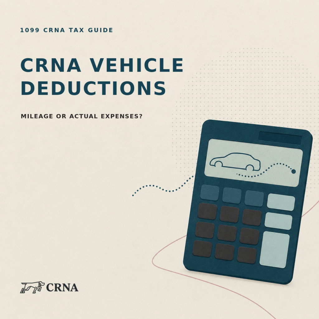 CRNA vehicle deduction calculator comparing mileage and actual expenses.
